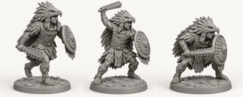 Figurines Aztèques en résine, fiche de poses 1