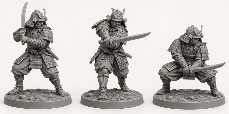 Figurines Samouraïs en résine, fiche de poses 1