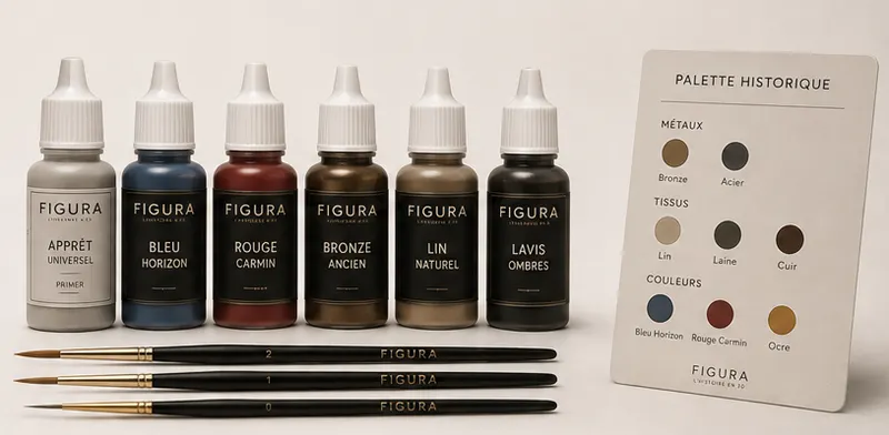 Kit peinture FIGURA : six flacons, trois pinceaux et palette historique
